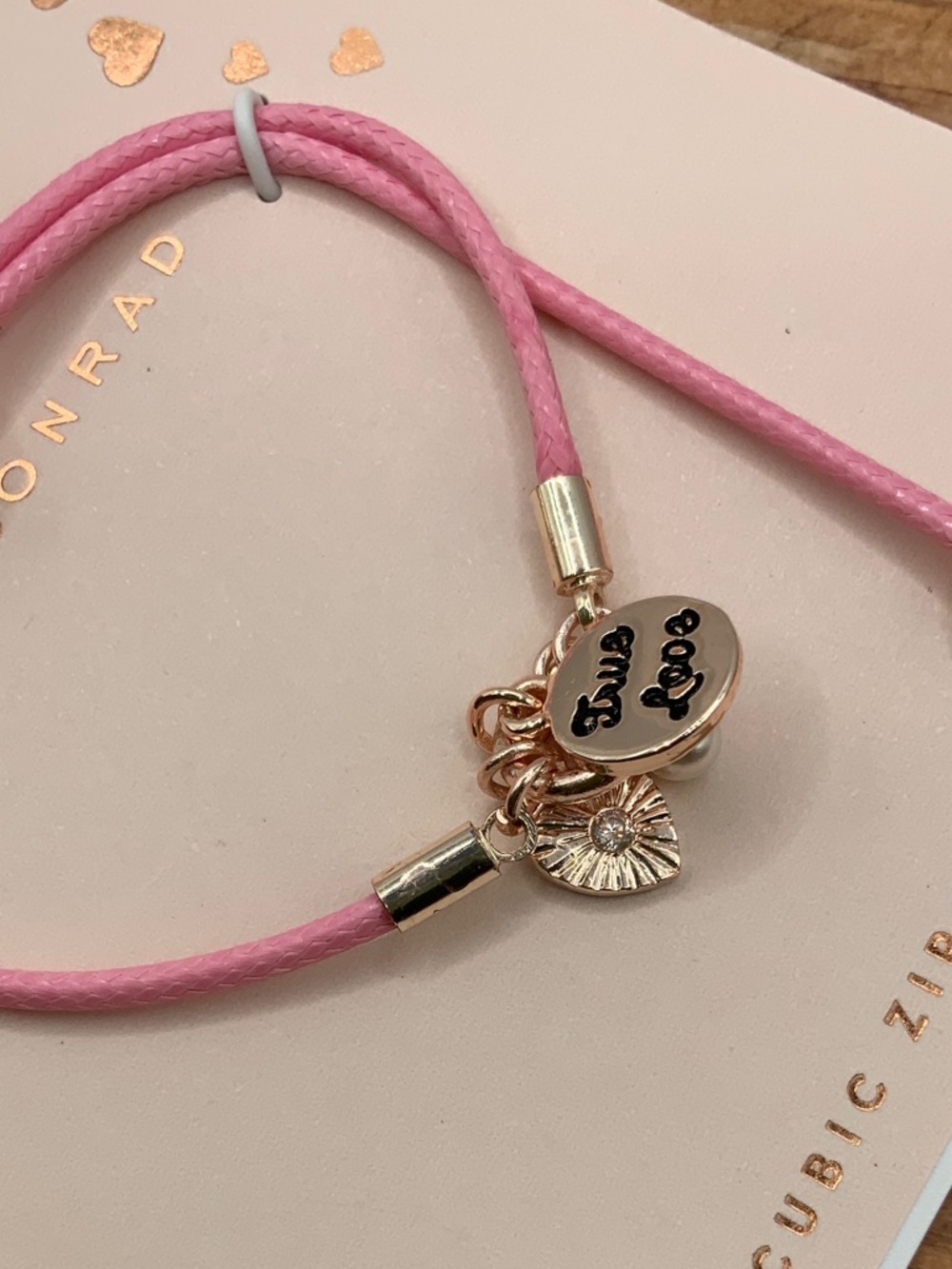 LC Lauren Conrad "True Love" Pink Cord with Gold Charms Bracelet